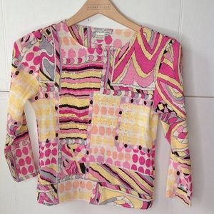 Alberto Makali Pink Sequin Top Abstract Blouse